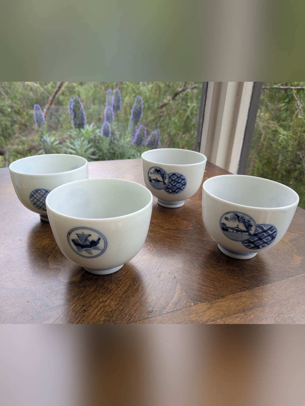 Set of 4 Japanese Blue & White Soba Choko Cups